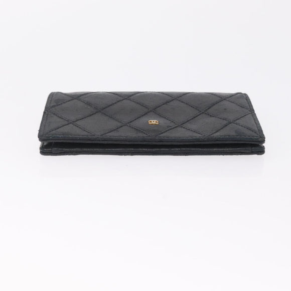 CHANEL Key Case Matelasse Card Case Leather 3 Set Black Gold CC Auth bs37818