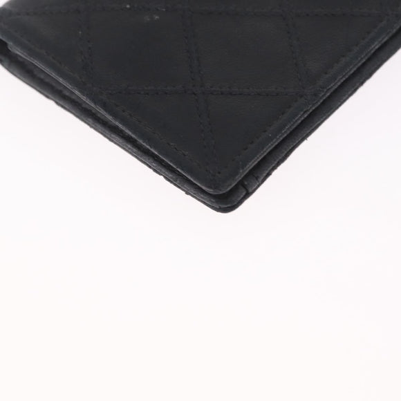 CHANEL Key Case Matelasse Card Case Leather 3 Set Black Gold CC Auth bs37818