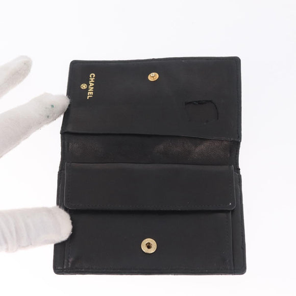 CHANEL Key Case Matelasse Card Case Leather 3 Set Black Gold CC Auth bs37818