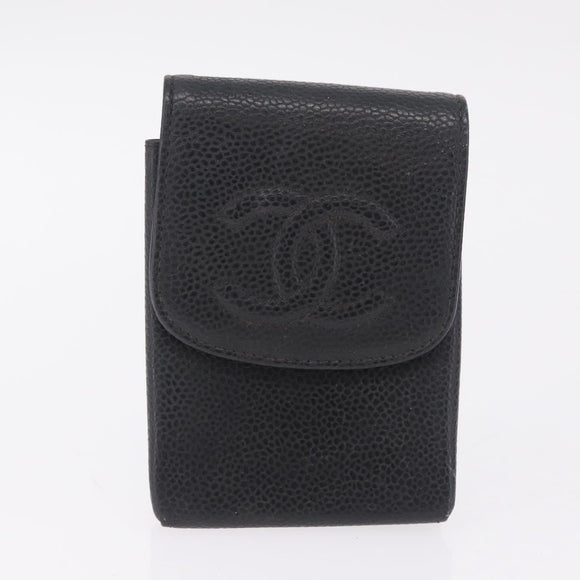 CHANEL Key Case Matelasse Card Case Leather 3 Set Black Gold CC Auth bs37818