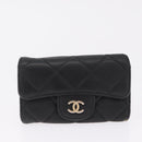 CHANEL Key Case Matelasse Card Case Leather 3 Set Black Gold CC Auth bs37818-20