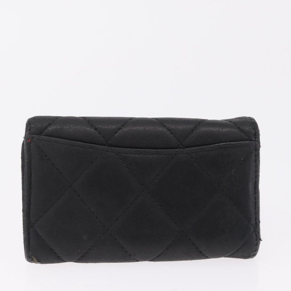 CHANEL Key Case Matelasse Card Case Leather 3 Set Black Gold CC Auth bs37818