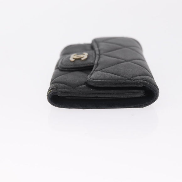 CHANEL Key Case Matelasse Card Case Leather 3 Set Black Gold CC Auth bs37818