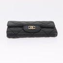 CHANEL Key Case Matelasse Card Case Leather 3 Set Black Gold CC Auth bs37818-24