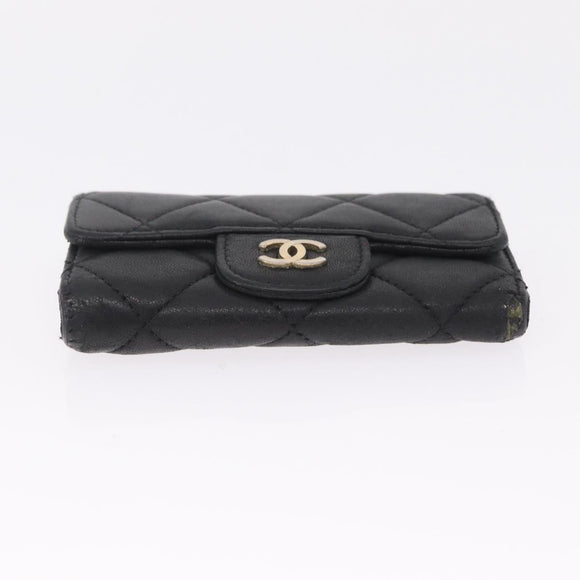 CHANEL Key Case Matelasse Card Case Leather 3 Set Black Gold CC Auth bs37818