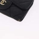 CHANEL Key Case Matelasse Card Case Leather 3 Set Black Gold CC Auth bs37818-25