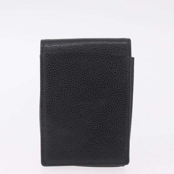 CHANEL Key Case Matelasse Card Case Leather 3 Set Black Gold CC Auth bs37818