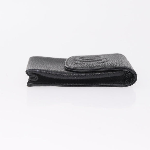 CHANEL Key Case Matelasse Card Case Leather 3 Set Black Gold CC Auth bs37818
