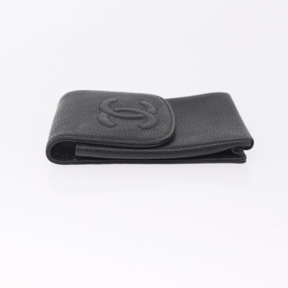 CHANEL Key Case Matelasse Card Case Leather 3 Set Black Gold CC Auth bs37818