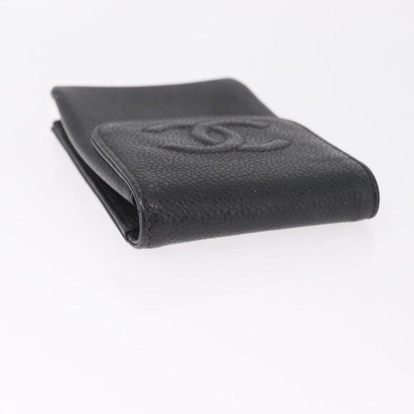 CHANEL Key Case Matelasse Card Case Leather 3 Set Black Gold CC Auth bs37818
