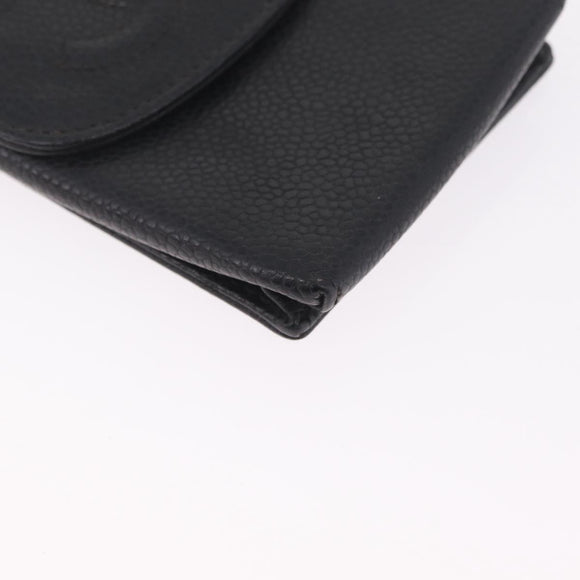 CHANEL Key Case Matelasse Card Case Leather 3 Set Black Gold CC Auth bs37818