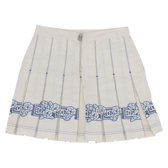 CHANEL Camelia Skirt Nylon White Blue CC Auth bs37820V