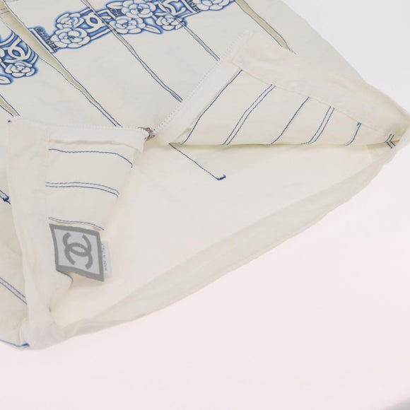 CHANEL Camelia Skirt Nylon White Blue CC Auth bs37820V