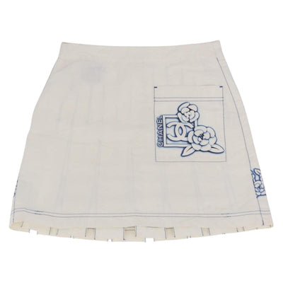 CHANEL Camelia Skirt Nylon White Blue CC Auth bs37820V - 0