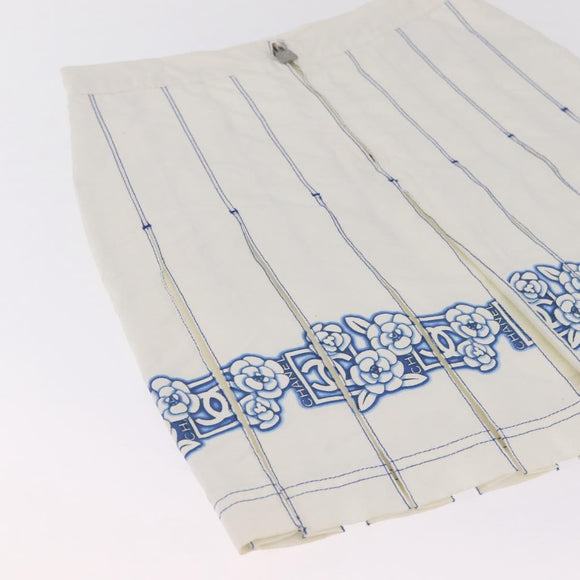 CHANEL Camelia Skirt Nylon White Blue CC Auth bs37820V