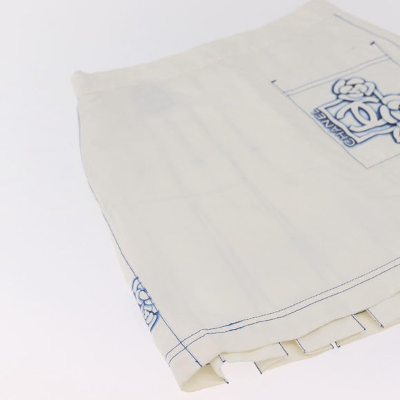 CHANEL Camelia Skirt Nylon White Blue CC Auth bs37820V