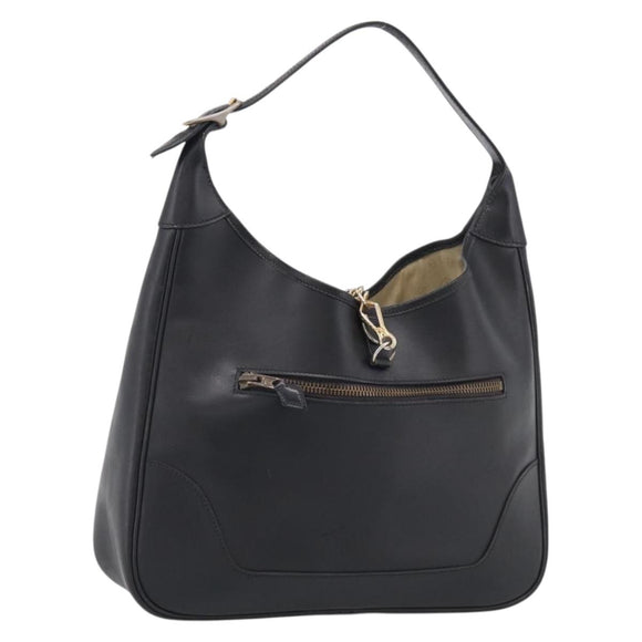 HERMES Trim Shoulder Bag Leather Black Gold Tone Auth bs37822