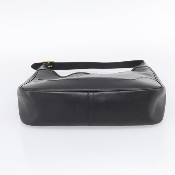 HERMES Trim Shoulder Bag Leather Black Gold Tone Auth bs37822