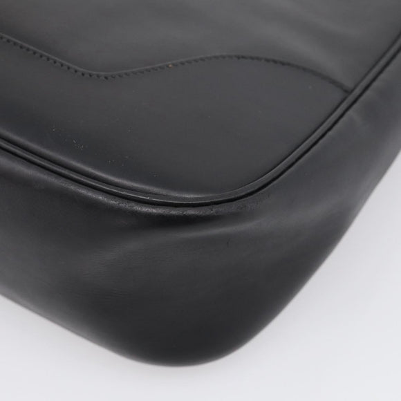 HERMES Trim Shoulder Bag Leather Black Gold Tone Auth bs37822