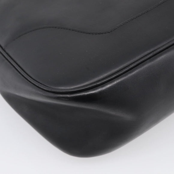 HERMES Trim Shoulder Bag Leather Black Gold Tone Auth bs37822