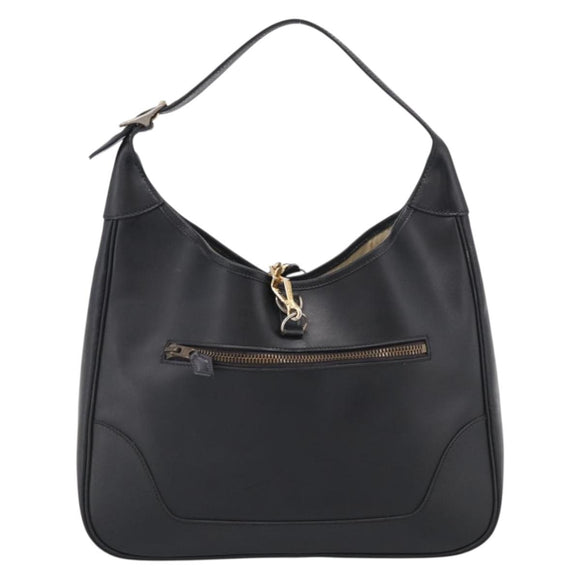 HERMES Trim Shoulder Bag Leather Black Gold Tone Auth bs37822