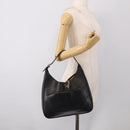 HERMES Trim Shoulder Bag Leather Black Gold Tone Auth bs37822-23
