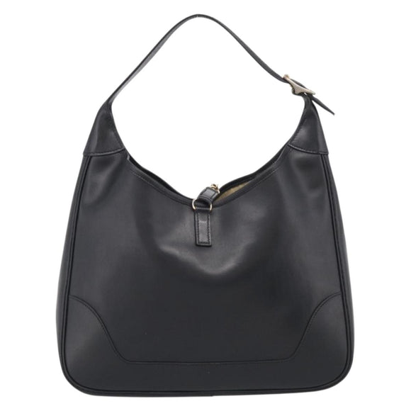 HERMES Trim Shoulder Bag Leather Black Gold Tone Auth bs37822