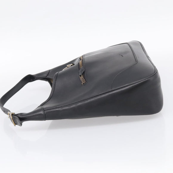 HERMES Trim Shoulder Bag Leather Black Gold Tone Auth bs37822