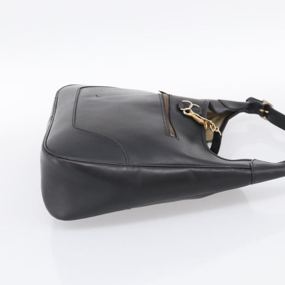 HERMES Trim Shoulder Bag Leather Black Gold Tone Auth bs37822