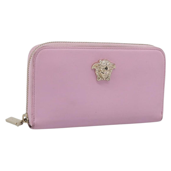 VERSACE Medusa Long Wallet Leather Pink Gold Tone Auth bs37826