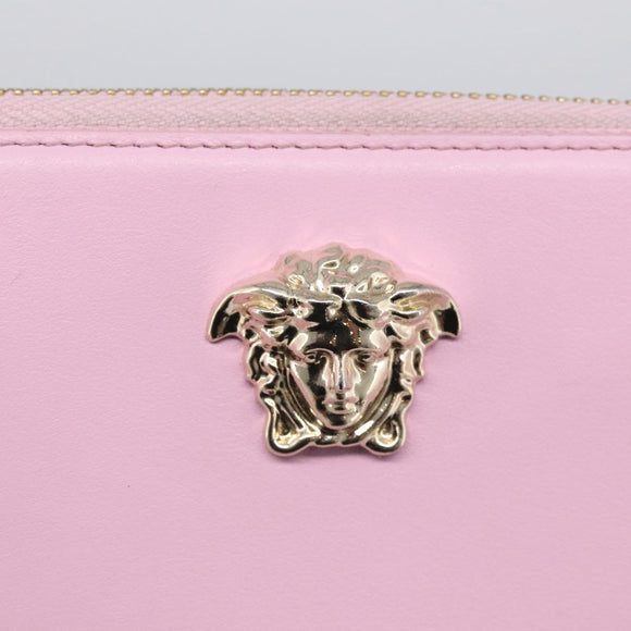 VERSACE Medusa Long Wallet Leather Pink Gold Tone Auth bs37826
