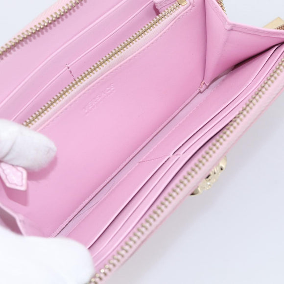 VERSACE Medusa Long Wallet Leather Pink Gold Tone Auth bs37826