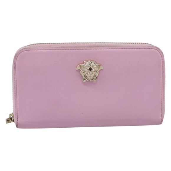 VERSACE Medusa Long Wallet Leather Pink Gold Tone Auth bs37826