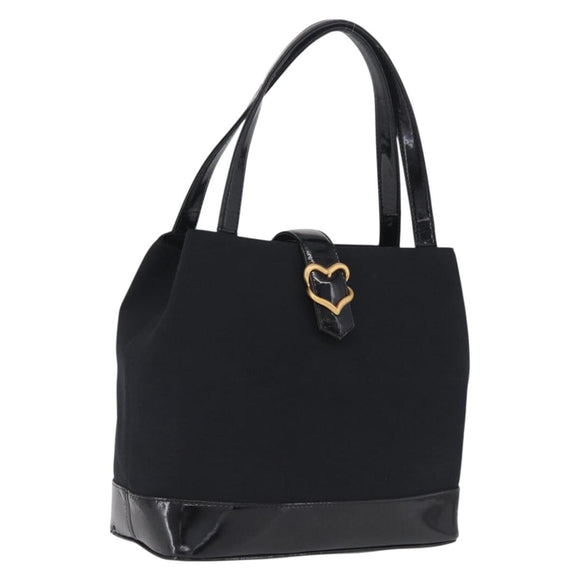 Saint Laurent Tote Bag Canvas Black Gold Tone Auth bs37831