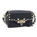 Valentino Rock Studs Shoulder Bag Leather Black Gold Tone Auth bs37832-1