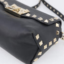 Valentino Rock Studs Shoulder Bag Leather Black Gold Tone Auth bs37832-10