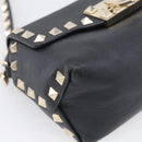 Valentino Rock Studs Shoulder Bag Leather Black Gold Tone Auth bs37832-11