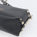 Valentino Rock Studs Shoulder Bag Leather Black Gold Tone Auth bs37832-12