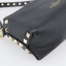 Valentino Rock Studs Shoulder Bag Leather Black Gold Tone Auth bs37832-13