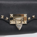 Valentino Rock Studs Shoulder Bag Leather Black Gold Tone Auth bs37832-15