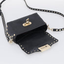 Valentino Rock Studs Shoulder Bag Leather Black Gold Tone Auth bs37832-16