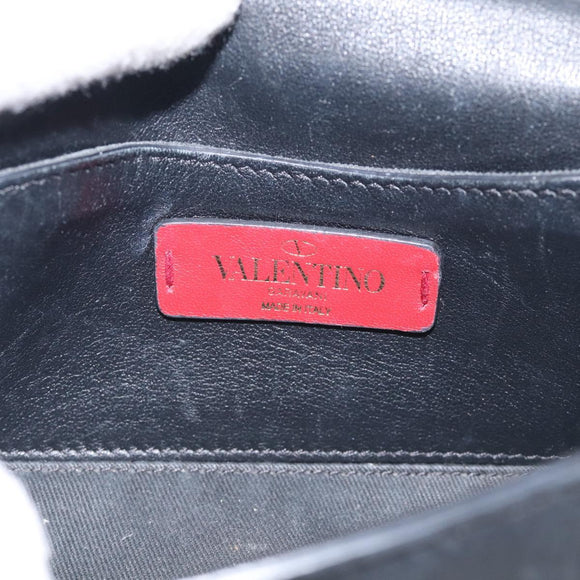 Valentino Rock Studs Shoulder Bag Leather Black Gold Tone Auth bs37832