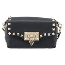 Valentino Rock Studs Shoulder Bag Leather Black Gold Tone Auth bs37832-2