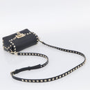 Valentino Rock Studs Shoulder Bag Leather Black Gold Tone Auth bs37832-7