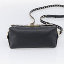 Valentino Rock Studs Shoulder Bag Leather Black Gold Tone Auth bs37832-9