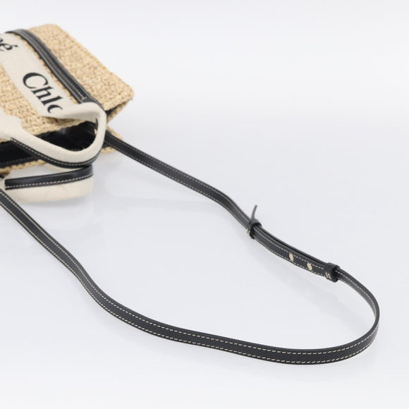 Chloe Woody Hand Bag Raffia 2way Beige Gold Tone Auth bs37833A