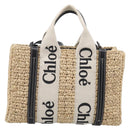 Chloe Woody Hand Bag Raffia 2way Beige Gold Tone Auth bs37833A-3