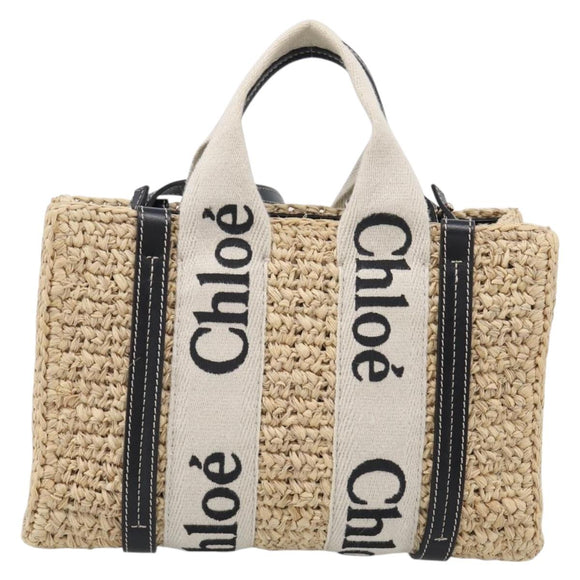 Chloe Woody Hand Bag Raffia 2way Beige Gold Tone Auth bs37833A