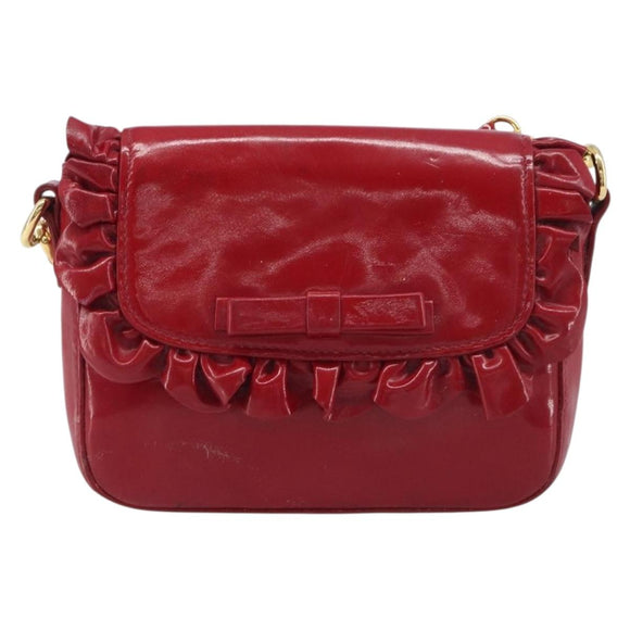 Miu Miu Shoulder Bag Patent Red Gold Tone Auth bs37837