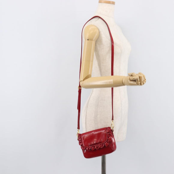 Miu Miu Shoulder Bag Patent Red Gold Tone Auth bs37837